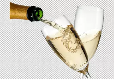 Front view of bottle pouring champagne in glass