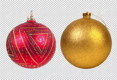 A bunch of christmas balls hanging from a string transparent background 