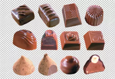Delicious dark chocolate pieces are isolated on candy 