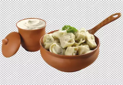 Dumplings ravioli with ice cream and strawberry on a transparent background 