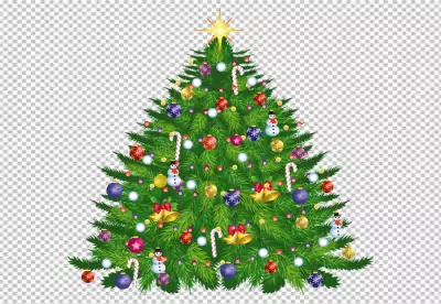 Christmas tree with balls and poinsettias transparent background 