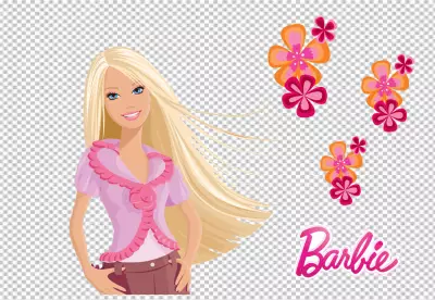 Barbie is standing at a slight angle with her left hand on her hip and her right hand hanging by her side