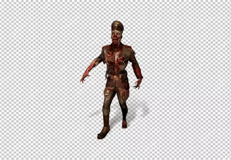 Zombie Police is wearing a tattered German military uniform, its cap tilted at a jaunty angle.