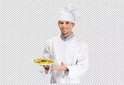 Kitchen chef plate on hand transparent background 