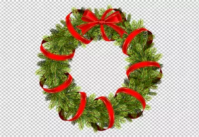 A wreath with a red bow and a christmas wreath on it PNG