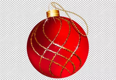 Three gold and red Christmas ornaments transparent background 