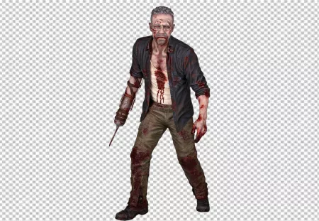 zombie is standing in a hunched over position, with its head turned slightly to the right.