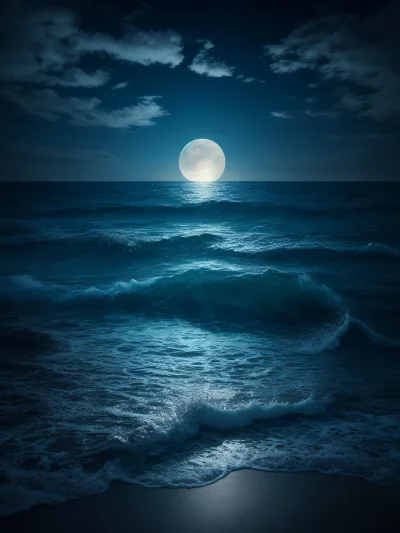 Tranquil Night Seascape with Sparkling Waters and Reflective Moon
