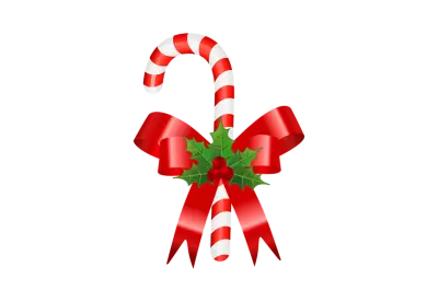 Realistic candy cane with red bow vector illustration transparent background