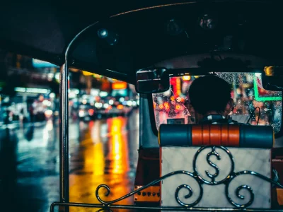 Inside of a tuk-tuk a three-wheeled vehicle that is common in Thailand
