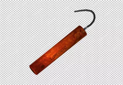 Lit dynamite stick on transparent background 