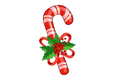 Realistic candy cane decorated with red bow transparent background