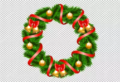 Christmas wreath red ribbon bow Isolated
