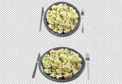 A drawing of dumplings with a red sauce in it.