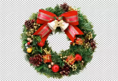 Realistic christmas wreath with flower transparent background 
