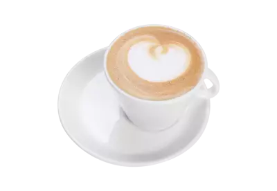 Hot art coffee cappuccino in a cup on transparent background