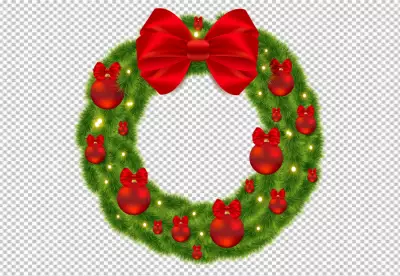Beautifully crafted Christmas wreath with red bows and green pine needles transparent background 