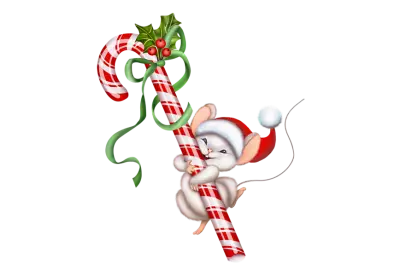 Christmas candy cane with red and green bow PNG