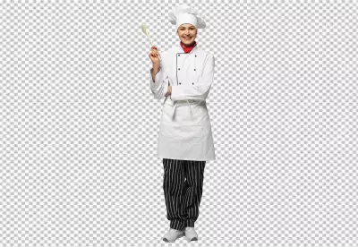 Professional chef in white uniform and hat ,transparent background 