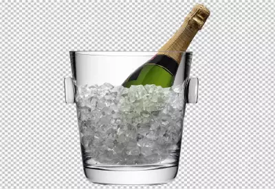 Ice bucket on champagne transparent background 