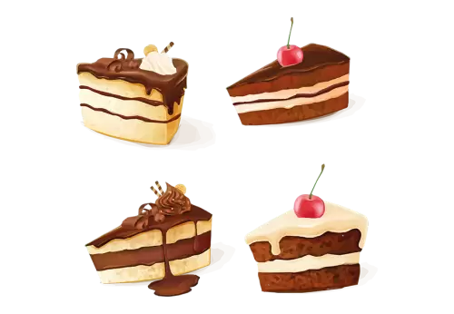 Sweet Chocolate Cake Slice Delicious Dessert with Cream and Fresh Strawberry Vector Illustration  transparent background
