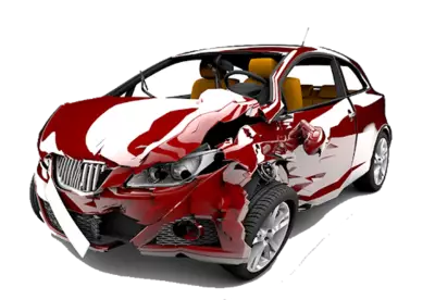 Red color car crash and fully damage