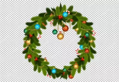 A wreath with a red berries on it is shown on a transparent background PNG