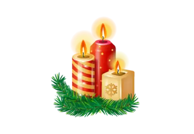 Christmas candle with holly berry decoration on  PNG