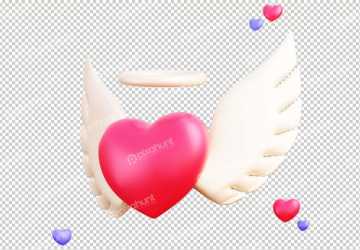 Isolated realistic set of 3d hearts | Angel of love 3D Illustration