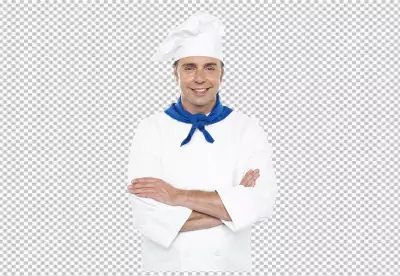 Panoramic view of happy male chef with his arm crossed against  PNG