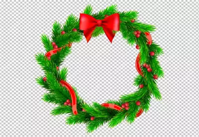 A wreath with a red bow and a christmas wreath on it transparent bg