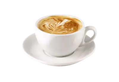 coffee foam in a white cup on a transparent background