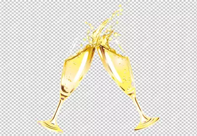 Realistic champagne glass photo realistic transparent background  
