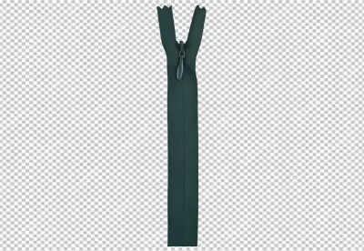 A Derk green zipper is closed and the teeth are interlocked