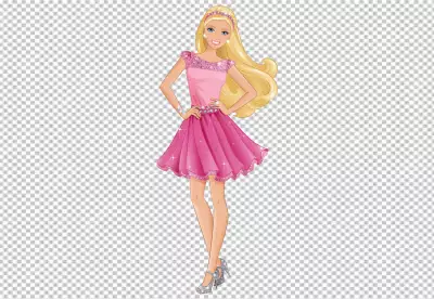 Barbie doll look like so happy because she's wearing a pink dress