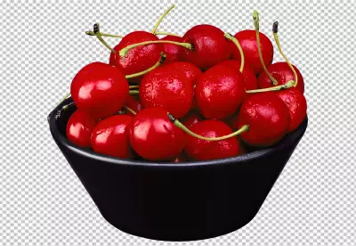 Two realistic vector cherries with Leaf isolated on PNG background