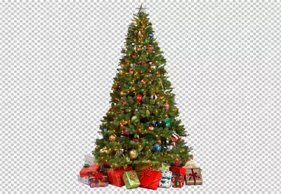 Christmas tree with bright lights and bows PNG BG
