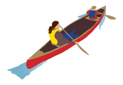 One girl and one boy with a boat