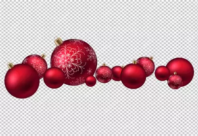 A shiny red Christmas bauble with gold swirls and patterns png background 