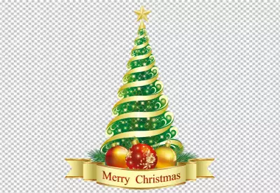 Christmas tree with balls and poinsettias PNG background 