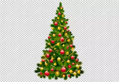 Christmas tree with balls and poinsettias PNG