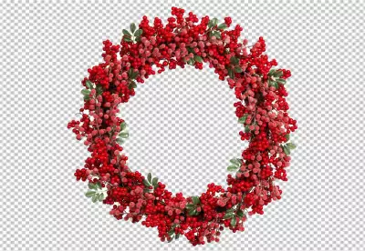 A wreath with a red berries on it on a transparent background