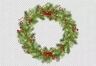 A wreath with a red berries on it is shown on a transparent background PNG BG