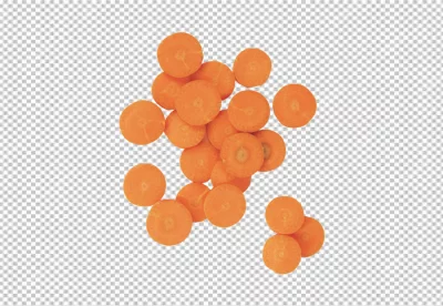 Fresh organic chopped, slices orange carrots isolated on white background, top view, clipping path