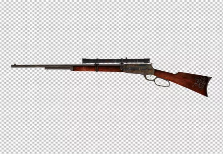 The brown wooden air rifle for shooting range with optical sight isolated on transparent background