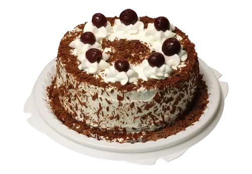 chocolate and decorated with different cookies on a transparent background