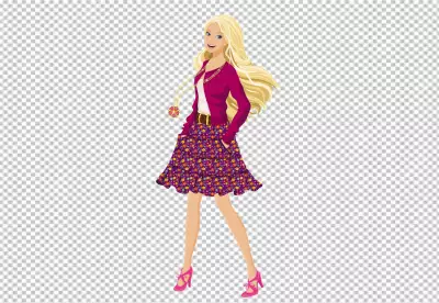  blonde Barbie doll wearing a pink top a purple skirt and pink shoes