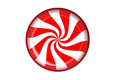 A red and white striped peppermint candy on a solid transparent background