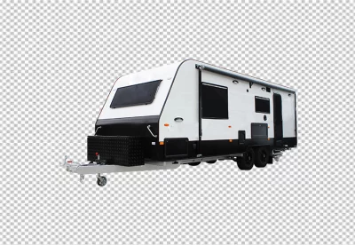 This is a simple rendering of a generic caravan It is white and has a single door and two windows