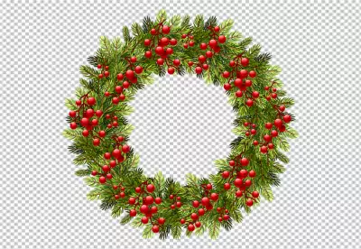 A wreath with a red bow and a christmas wreath on it transparent background 